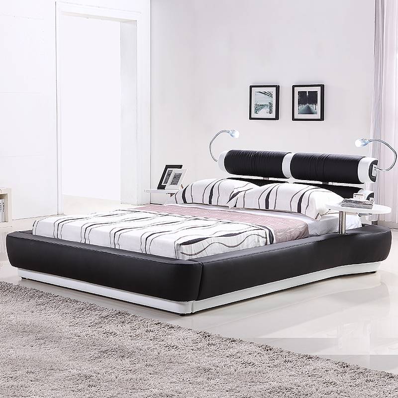 Luxurious Black Color upholstered headboard leather bed G992#